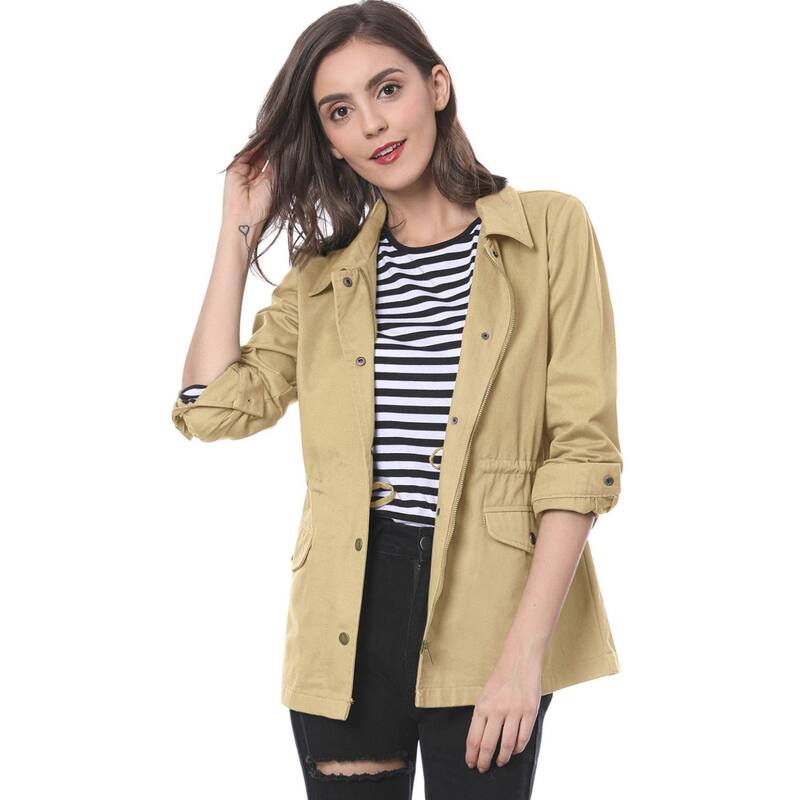 アレグラ ケー レディース アウター ジャケット・ブルゾン ダウン ALLEGRA K Women's Turndown Collar Long Sleeve Drawstring Flapocket Zipper Utility Jacket Camel キャメル