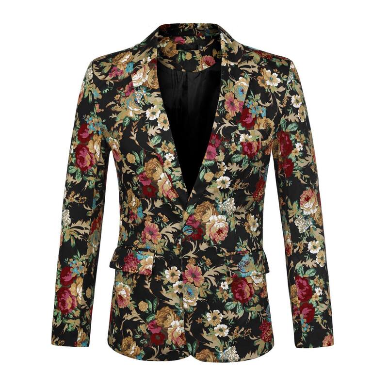 Lars Amadeus メンズ アウター ジャケット・ブルゾン スリムフィット フラワー柄 プリント コート ブレザー フラワー Lars Amadeus Men'suit Blazer Slim Fit Floral Printed One Button Prom Jacket Sport Coat Golden