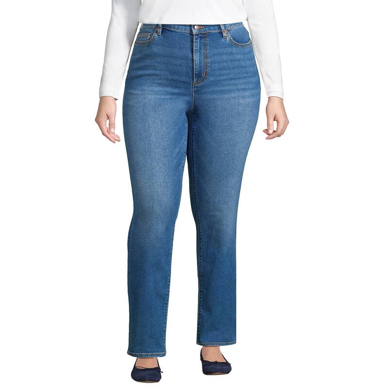 ランズエンド レディース ボトムス デニムパンツ ストレート プラスサイズ ジーンズ Plusize Lands' End Recover High Rise Straight Leg Jeans Indigo Tide Blue インディゴ｜ReVida 店