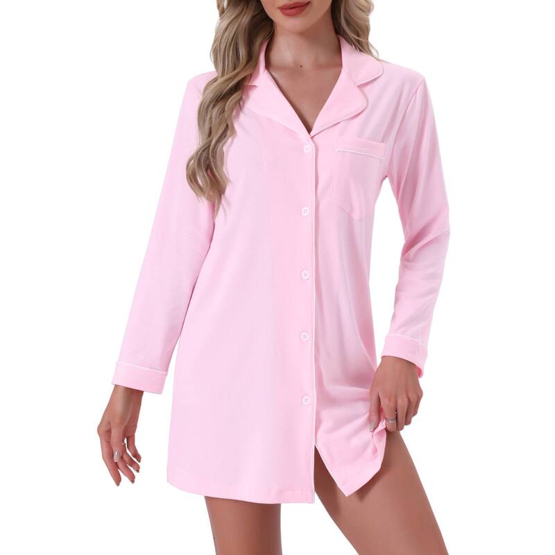cheibear レディース アンダーウェア ナイトウェア ボタンダウン シャツ ダウン cheibear Women'summer Notched Lapel Short Sleeves Button Down Sleepshirt Light Pink ピンク