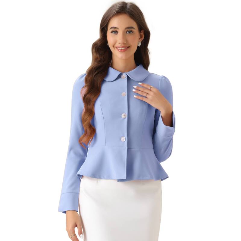 アレグラ ケー レディース アウター ジャケット・ブルゾン フリル ブレザー ALLEGRA K Elegant Peplum Blazer for Women's Peter Pan Collaruffles Office Work Blazers Light Blue ブルー｜ReVida 店