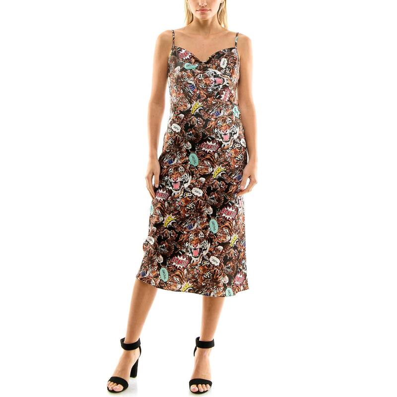 ニコルミラー レディース トップス ワンピース プリント Women\'s Nicole Miller Printed Cowl Neck Slip Dress Grrrr Print｜ReVida 店