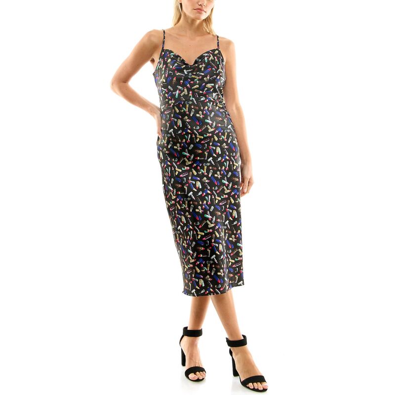 ニコルミラー レディース トップス ワンピース プリント Women\'s Nicole Miller Printed Cowl Neck Slip Dress Lipstick Print｜ReVida 店