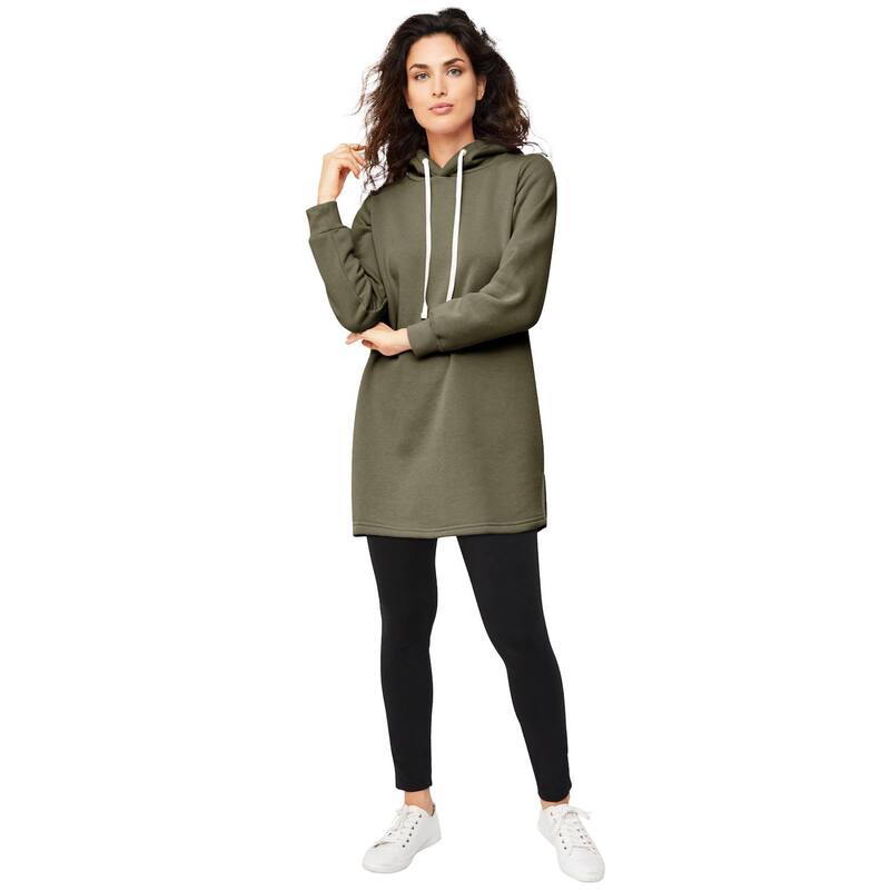 Ellos レディース アウター パーカー・スウェット プラスサイズ シャツ ellos Plusize Hooded Sweatshirtunic Burnt Olive オリーブ