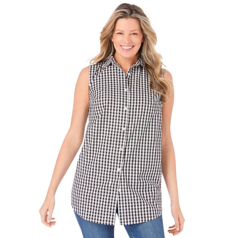 ウーマン ウィズイン レディース トップス シャツ プラスサイズ ノースリーブ Woman Within Plusize Perfect Sleevelesshirt Black Gingham ブラック 8,455円