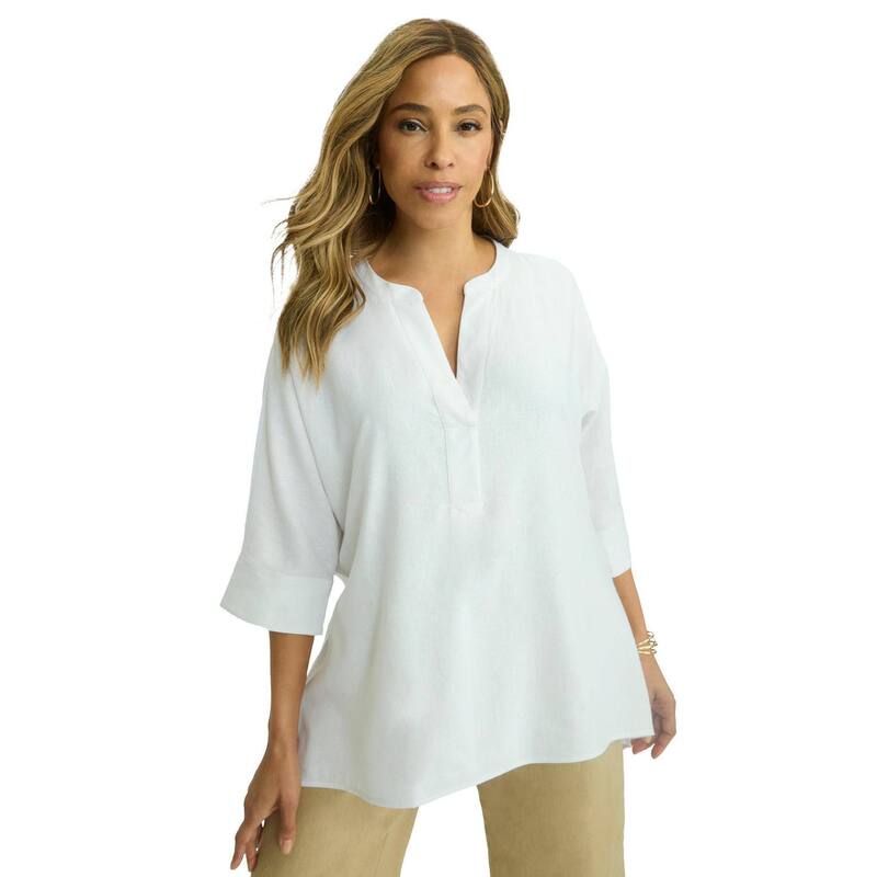 ジェシカロンドン レディース トップス Tシャツ プラスサイズ リネン Jessica London Women Plusize Hi-Low Linen Tunic White ホワイト