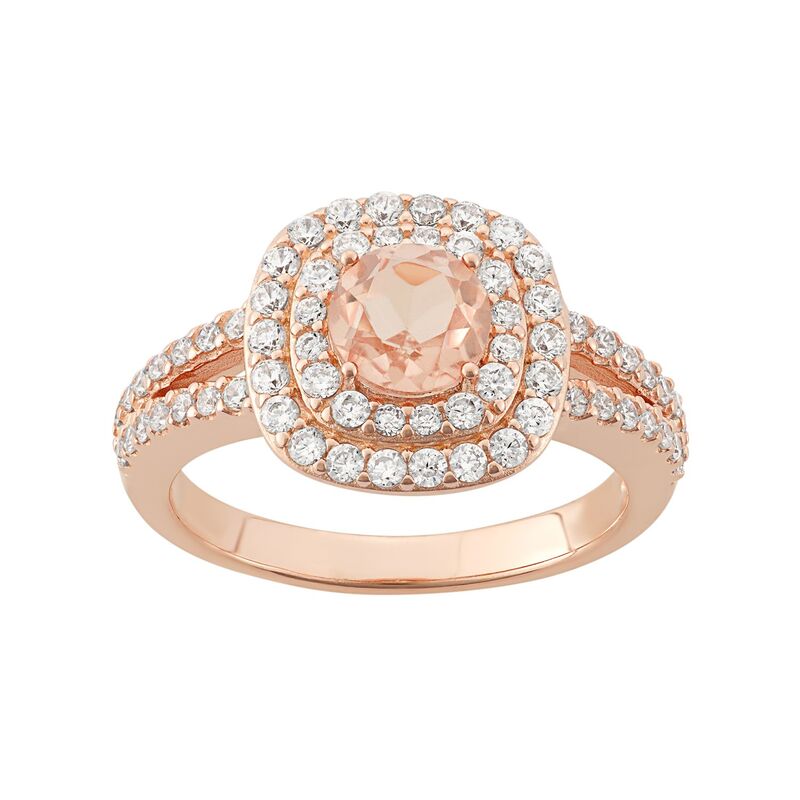 アンブランデッド レディース アクセサリー リング Unbranded Peach Quartz Doublet & Cubic Zirconia 18k Rose Gold Over Silver Halo Ring Pink ピンク