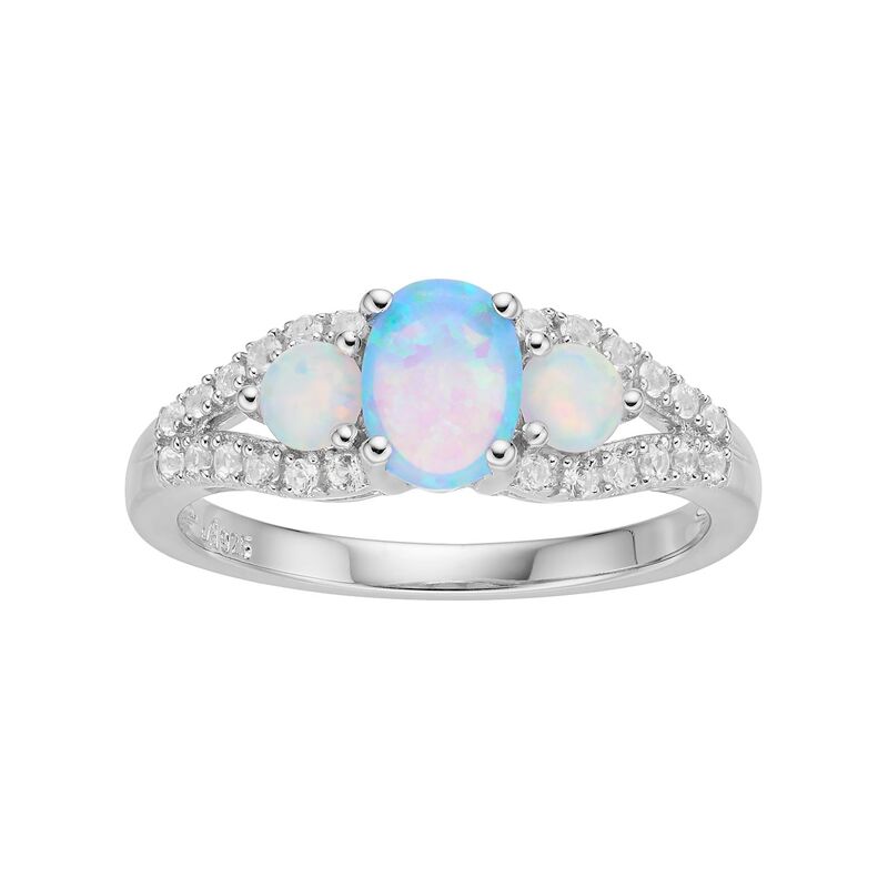 アンブランデッド レディース アクセサリー リング Unbranded Sterling Silver Lab-Created Opal & White Sapphire 3-Stone Ring Sterling ホワイト
