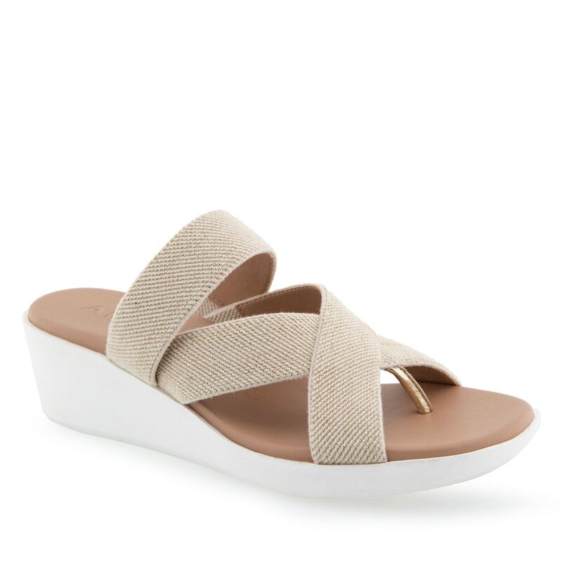 エアロソールズ レディース シューズ サンダル Aerosoles Ilona Women's Wedge Sandalsoft Gold Elastic ゴールド