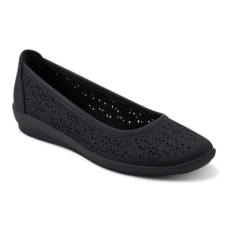 イージースピリット レディース シューズ サンダル Easy Spirit Alessia Women's Perforatedemi Wedge Flats Black ブラック