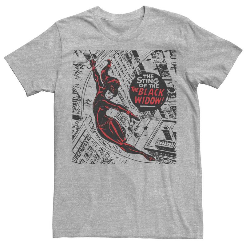 マーベル メンズ トップス ティーシャツ Men\u0027s Marvel Black Widow The Skyscraper Sting Jump Tee Athletic Heather ギョリュウモドキ メンズファッション-Tシャツ・カットソー