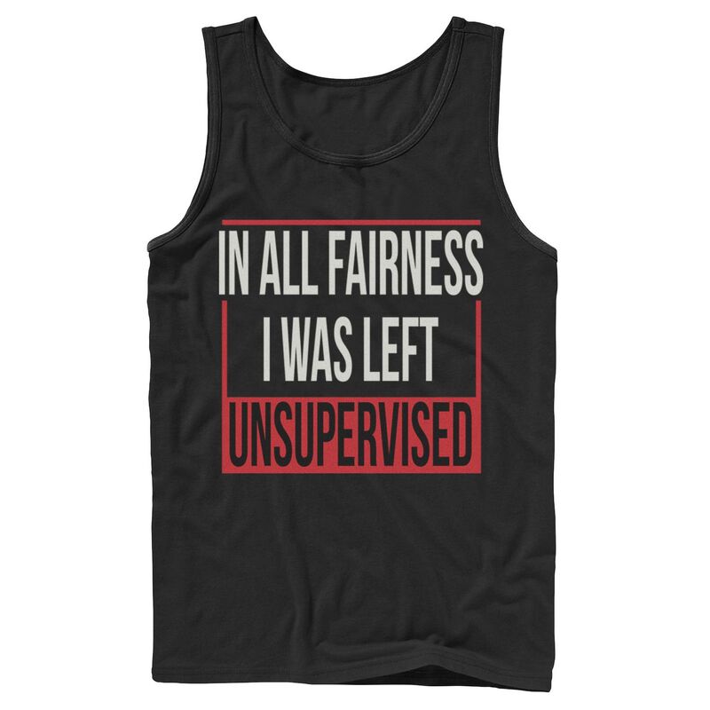 アニメ人となり メンズ トップス ティーシャツ グラフィック Licensed Character Men\u0027s In All Fairness I Was Left Unsupervised Box Text Graphic Tank Top Black 黒いこと トップス-メンズファッション