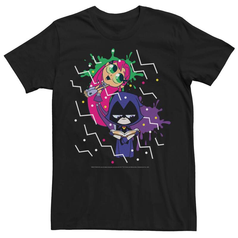アニメキャラクター メンズ トップス Tシャツ Licensed Character Men's DComics Teen Titans Go! Raven & Starfire Paint Splatter Tee Black ブラック