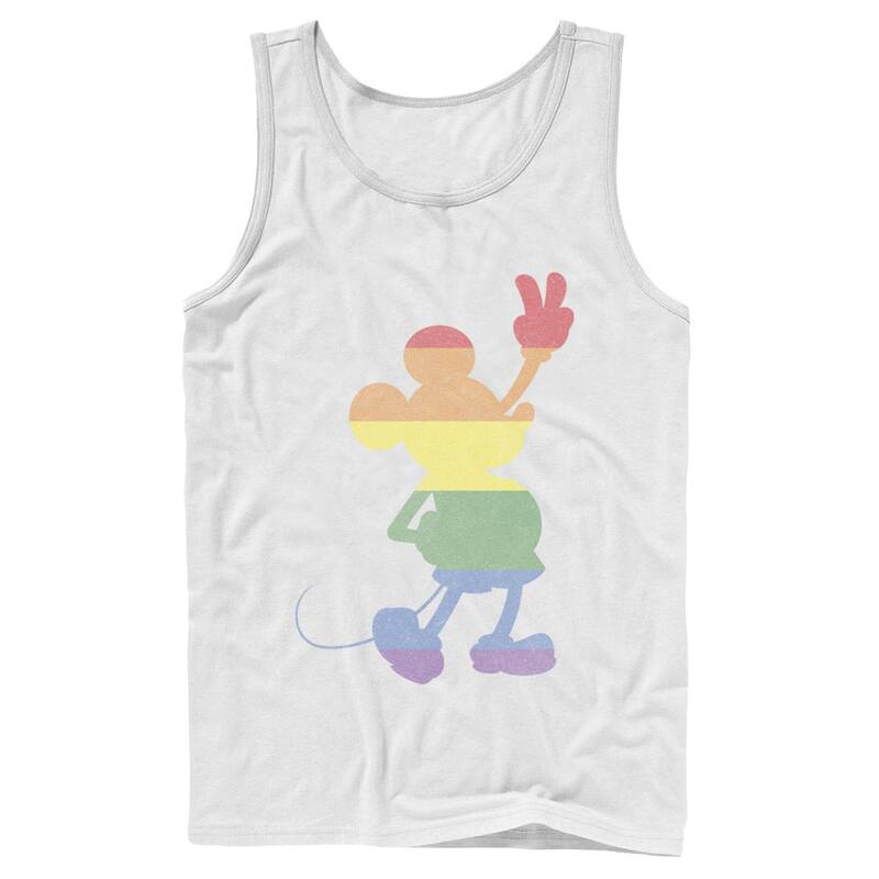 ディズニー メンズ トップス Tシャツ グラフィック Disney's Mickey Mouse Rainbow Stripe Silhouette Men's Graphic Tank Top White ホワイト