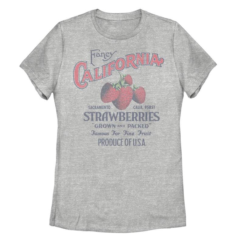 アニメキャラクター レディース トップス Tシャツ Licensed Character Juniors' Fancy California Strawberries Poster Tee Athletic Heather ヘザー
