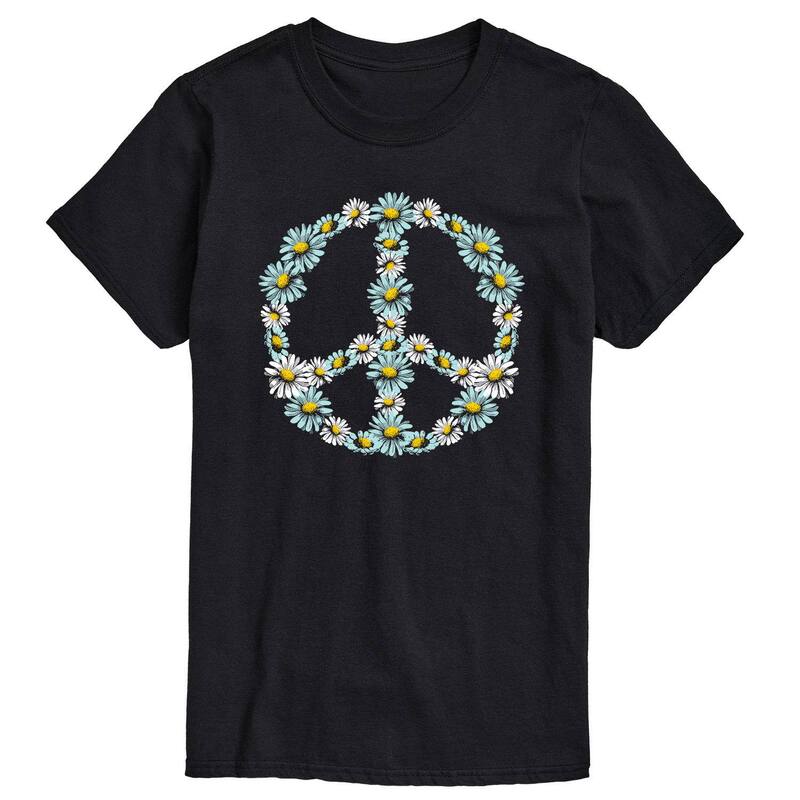 アニメキャラクター メンズ トップス Tシャツ フラワー柄 トール フラワー Licensed Character Big & Tall Floral Peace Sign Tee Black ブラック
