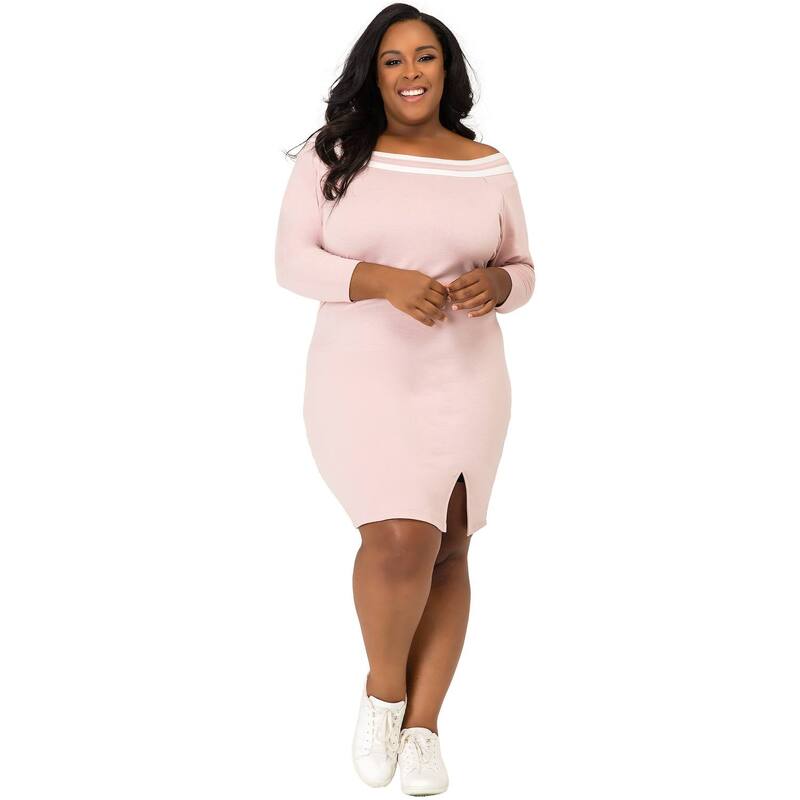 ポエティック ジャスティス レディース トップス ワンピース プラスサイズ Poetic Justice Plusize Curvy Women's Atheletic Stripe Knee-Length Dress Mauve ストライプ｜ReVida 店