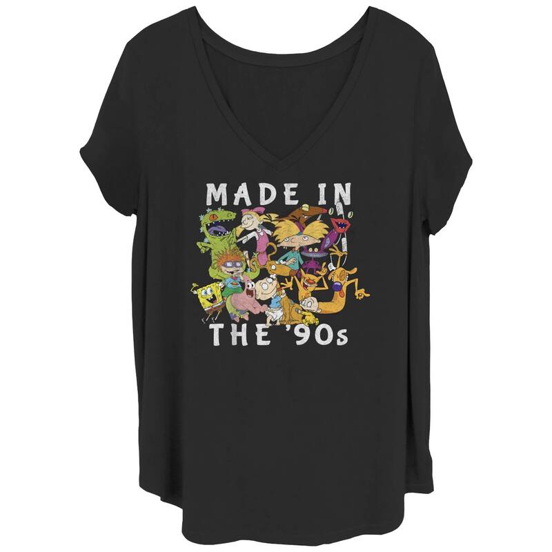 ニコロデオン レディース トップス Tシャツ プラスサイズ グラフィック Juniors' Plusize Nickelodeon '90s Cartoons Graphic Tee Black ブラック