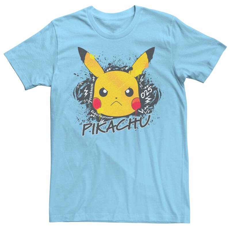 アニメ人となり メンズ トップス ティーシャツ Licensed Character Men\u0027s Pokmon Angry Pikachu Electrifyingraffiti Tee Light Blue 青色 Tシャツ・カットソー-トップス-メンズファッション