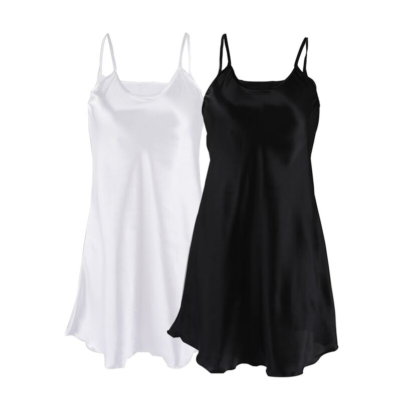 アレグラ ケー レディース アンダーウェア ナイトウェア フリル裾 プラスサイズ フリル シルク ALLEGRA K Women's Ruffle Hem Spaghetti Strapsliplusize Silky Dress Black White ホワイト