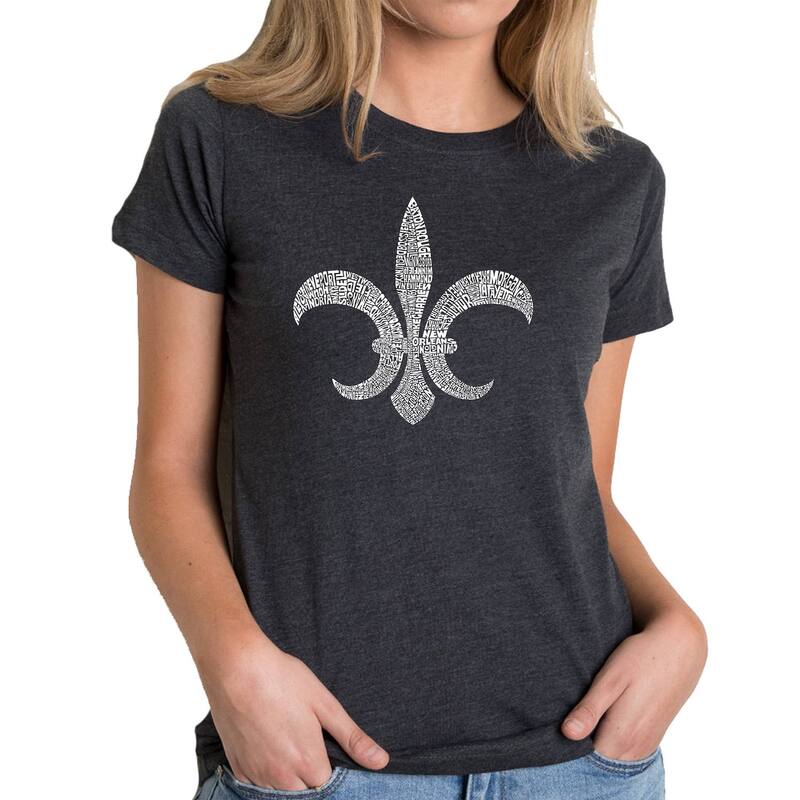エルエーポップアート レディース トップス Tシャツ LA Pop Art Fleur De Lis - Popular Louisiana Cities - Womens Premium Blend Word Art-Shirt Black ブラック