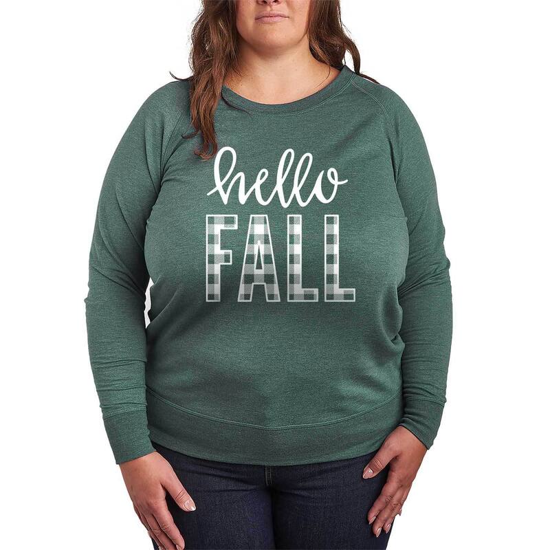アニメキャラクター レディース アウター パーカー・スウェット プラスサイズ パイル シャツ Licensed Character Plusize Hello Fall Plaid Lightweight French Terry Sweatshirt Heather Green ヘザー｜ReVida 店