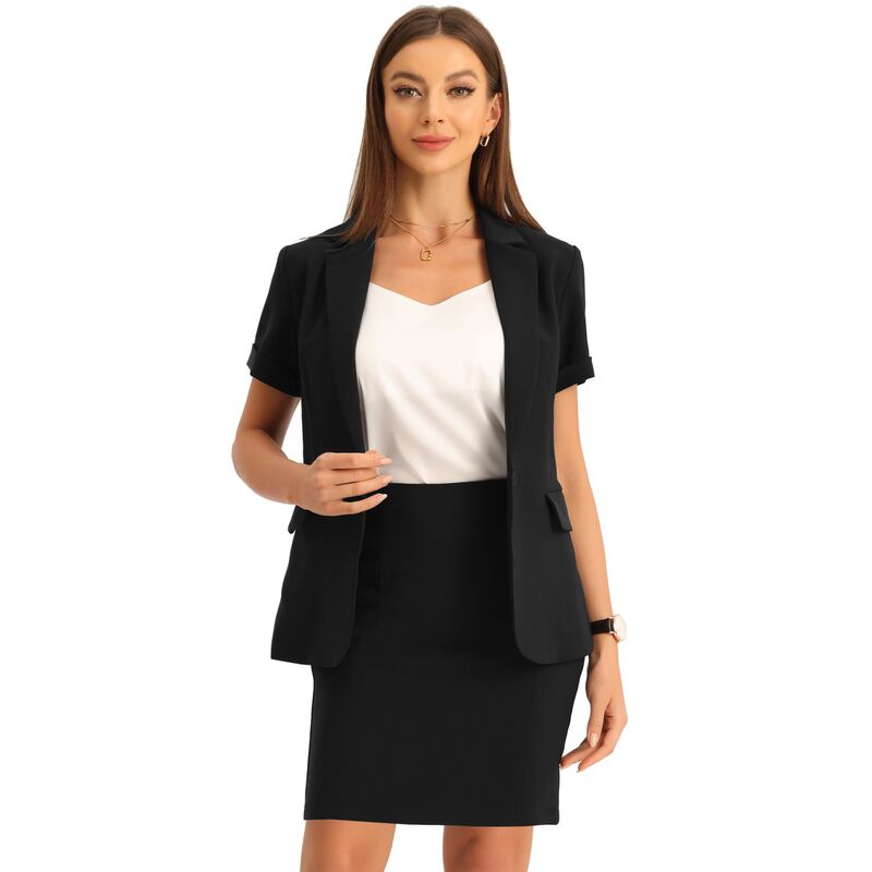 アレグラ ケー レディース アウター 上衣・上衣 スコート スポーツジャケット ALLEGRA K Suit Sets for Women\u0027s 2 Piece Outfits Blazer Work Pencil Skirt Suit Black 黒いこと