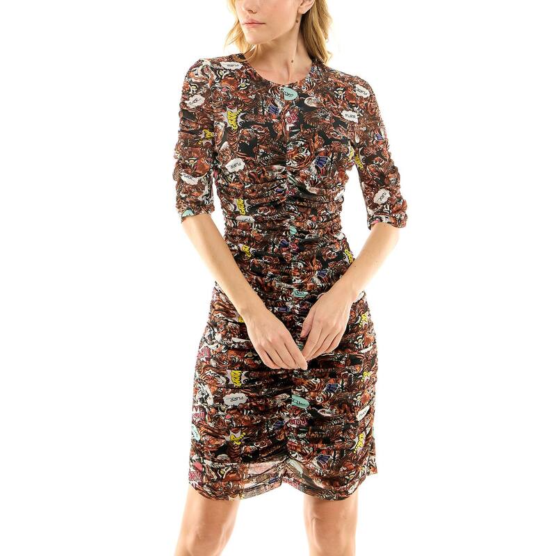 ニコルミラー レディース トップス ワンピース プリント メッシュ Women\'s Nicole Miller Printed Shirred Mesh Dress Grrrr Print｜ReVida 店