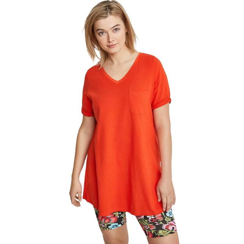 Ellos レディース トップス Tシャツ Vネック プラスサイズ ニット ellos Plusize Stretch Knit V-Neck Short Sleeve Chest Pocketunic Spice Red レッド
