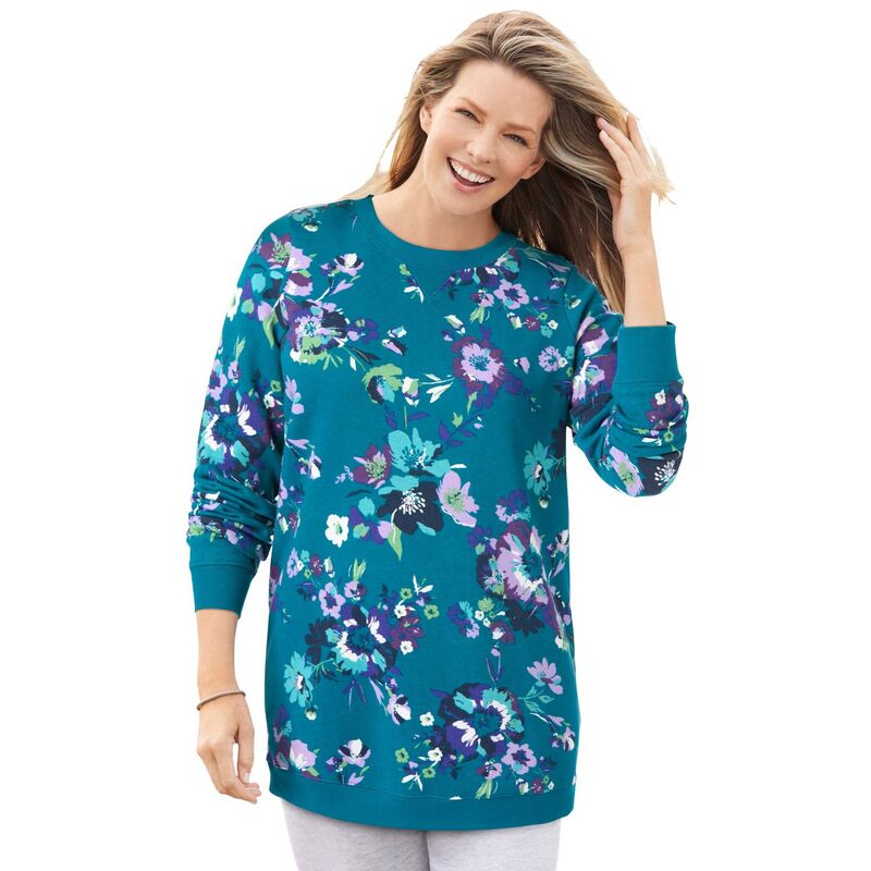 ウーマン ウィズイン レディース アウター パーカー・スウェット プラスサイズ シャツ フリース Woman Within Plusize Fleece Sweatshirt Deep Teal Romantic ティール｜ReVida 店
