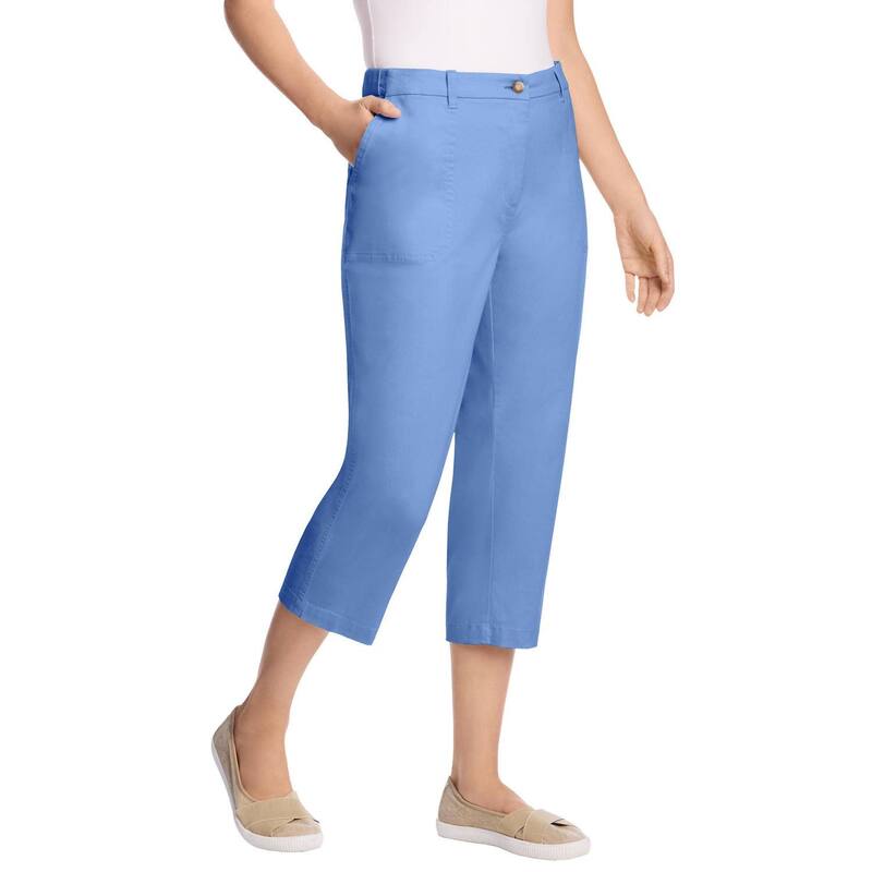 ウーマン ウィズイン レディース ボトムス カジュアルパンツ プラスサイズ プチ キャップ Woman Within Plusize Petite Adjustable Waist Chino Capri French Blue ブルー｜ReVida 店