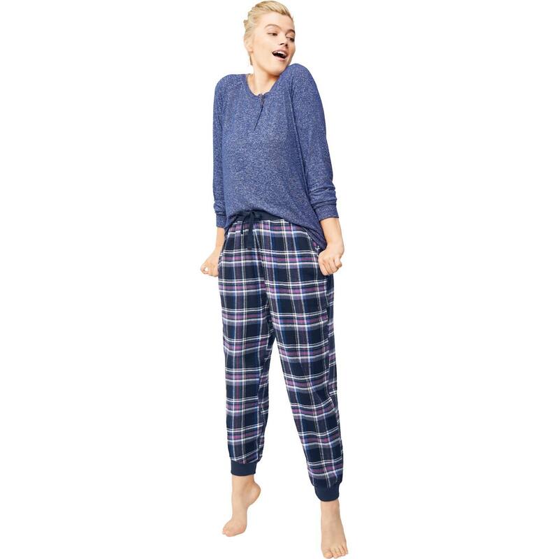 Ellos レディース アンダーウェア ナイトウェア プラスサイズ パンツ ellos Plusize Plaid Flannel Sleepants Navy Multi Plaid ネイビー