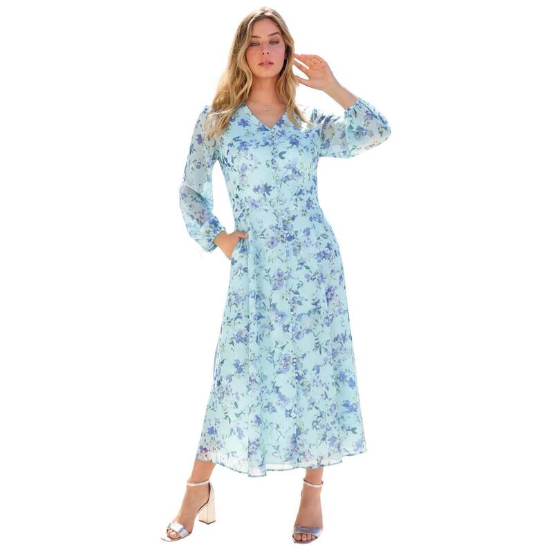 ロアマンズ レディース トップス 衣装 つけ加える大きさ マキシ Roaman\u0027s Women\u0027s Plusize Boho Maxi Dress Cloud Blue Watercolor 青み