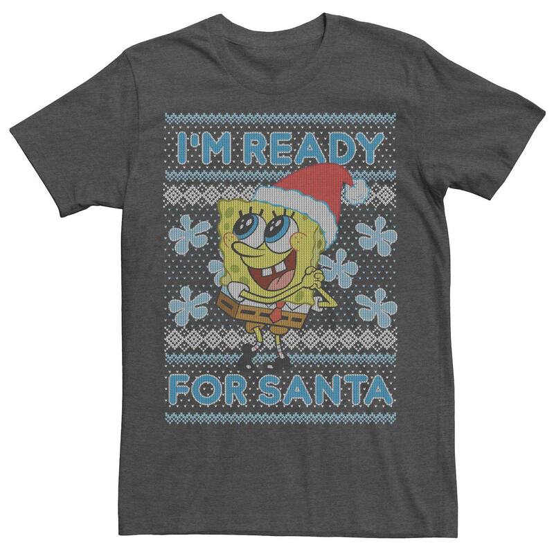 アニメ人となり メンズ トップス ティーシャツ ズボン下 Licensed Character Men\u0027spongeBob SquarePants I\u0027m Ready For Santa Tee Charcoal Heather 暗灰色 Tシャツ・カットソー-メンズファッション