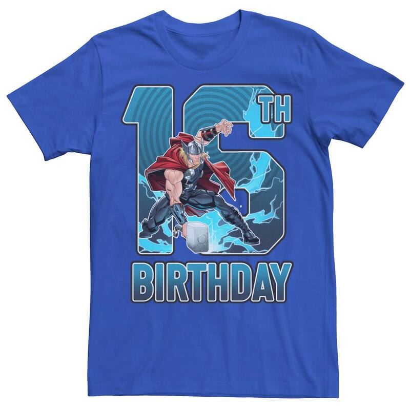 アニメ人となり メンズ トップス ティーシャツ Licensed Character Men\u0027s Marvel Thor 16th Birthday Tee Royal Tシャツ・カットソー-メンズファッション