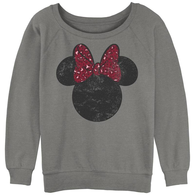 ディズニー レディース トップス Tシャツ グラフィック Disney's Minnie Mouse Faded Silhouette Leopard Bow Juniors' Graphic Pullover Gray Heather グレー