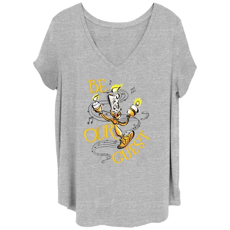 ディズニー レディース トップス Tシャツ Vネック Disney's 100th Anniversary Women's Lumiere Be Our Guest V-Neck Tee Heather Gray グレー