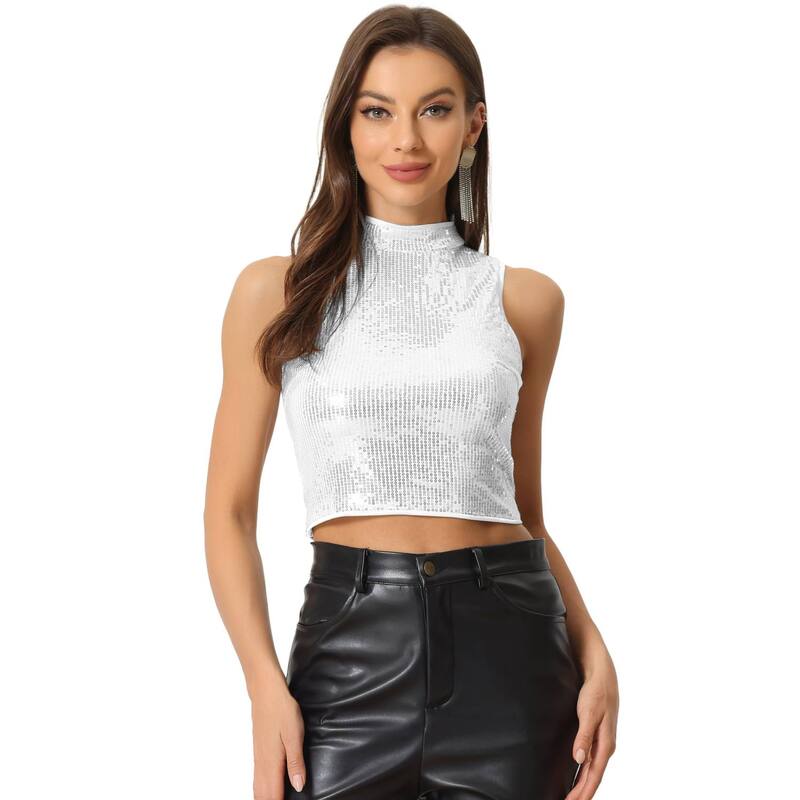 アレグラ ケー レディース トップス Tシャツ トール スパンコール ノースリーブ ALLEGRA K Sequin Top for Women'sleeveless Party Metallic Sparkly Topsilver シルバー
