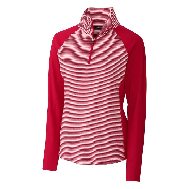 截断機アンドうしろ側 レディース アウター 上衣・上衣 ハーフジップ Cutter \u0026 Buck Forge Tonal Stripe Stretchalf Zip Womens Top Cardinal Red 赤いこと