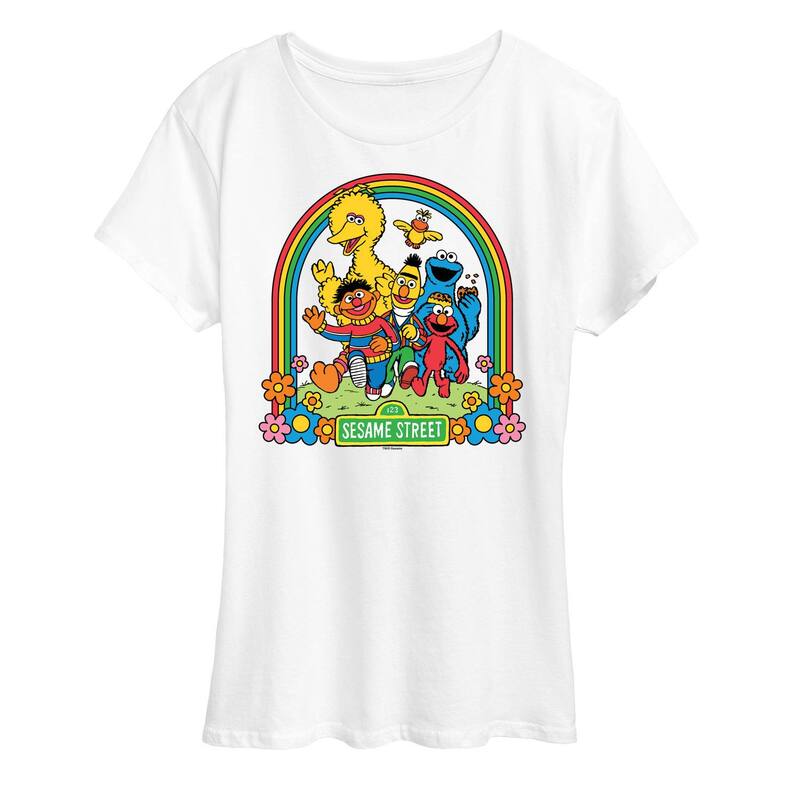 アニメキャラクター レディース トップス Tシャツ グラフィック Licensed Character Women'sesame Street Rainbow Graphic Tee White ホワイト