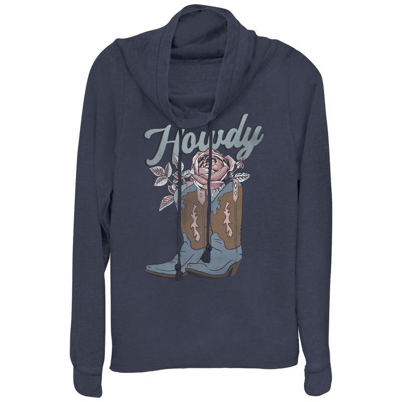 アンブランデッド レディース トップス プルオーバー ブーツ グラフィック Unbranded Women\u0027s Howdy Cowgirl Boots Cowlneck Graphic Lightweight Long Sleeve Navy 米国海軍
