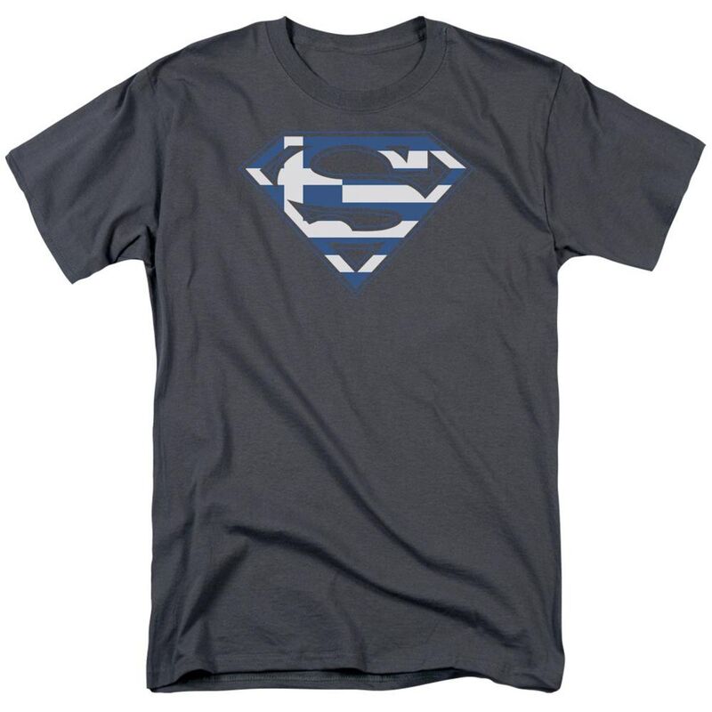 アニメキャラクター メンズ トップス Tシャツ Licensed Character Superman Greek Shield Short Sleeve Adult-shirt Charcoal チャコール