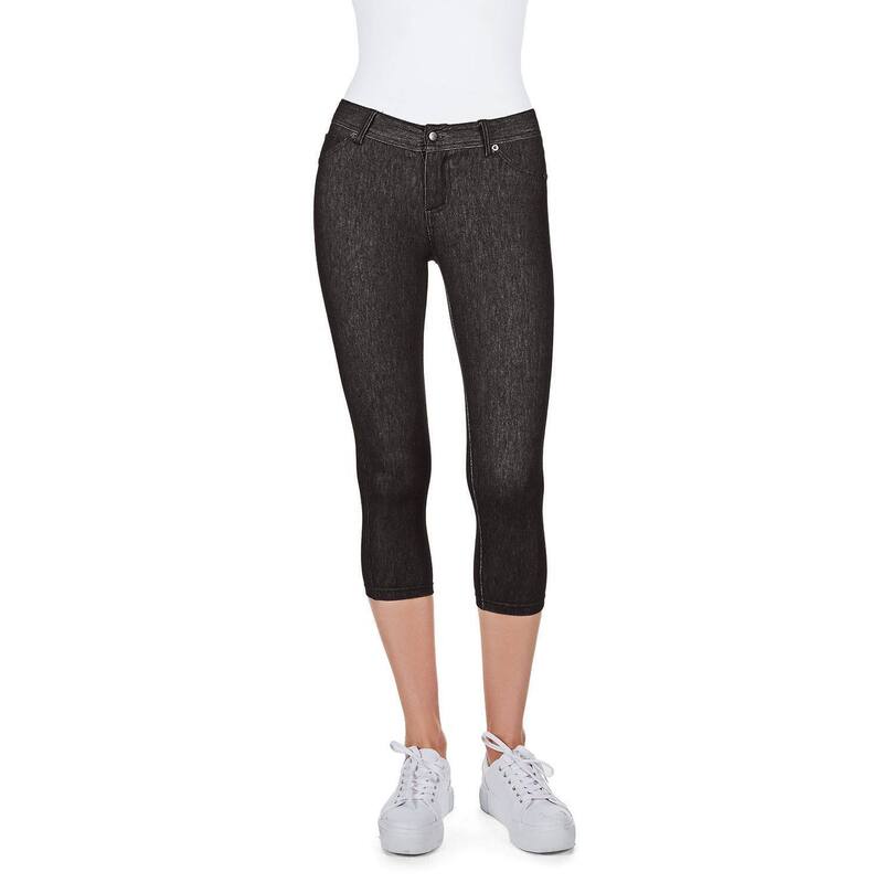 メモイ レディース ボトムス 心地好いズボン下 綿織物 ジーンズ 旗がしら レギンス MeMoi Denim Zipper Capri Cotton Blend Jean Leggings Black 黒いこと