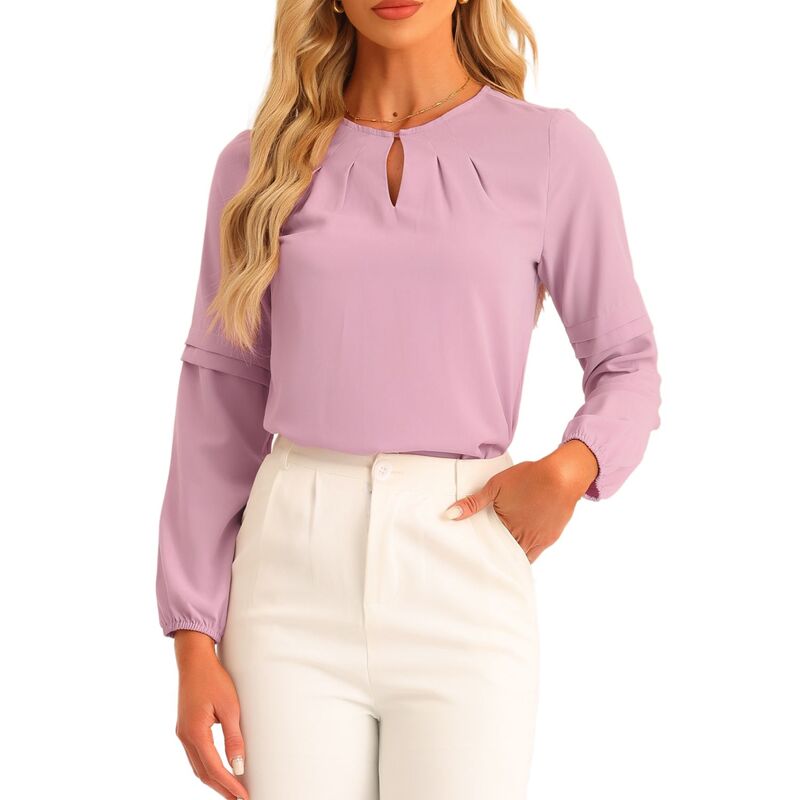 アレグラ ケー レディース トップス シャツ シフォン ブラウス ALLEGRA K Women Work Tops Chiffon Shirt Long Sleeve Keyhole Neck Elegant Blouse Pink ピンク