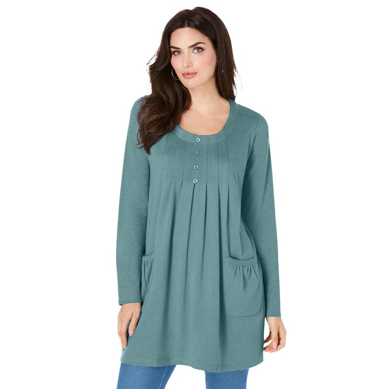ロアマンズ レディース トップス Tシャツ プラスサイズ ニット Roaman's Women's Plusize Two Pocket Long Sleeve Soft Knit Swing Tunicool Sage セージ