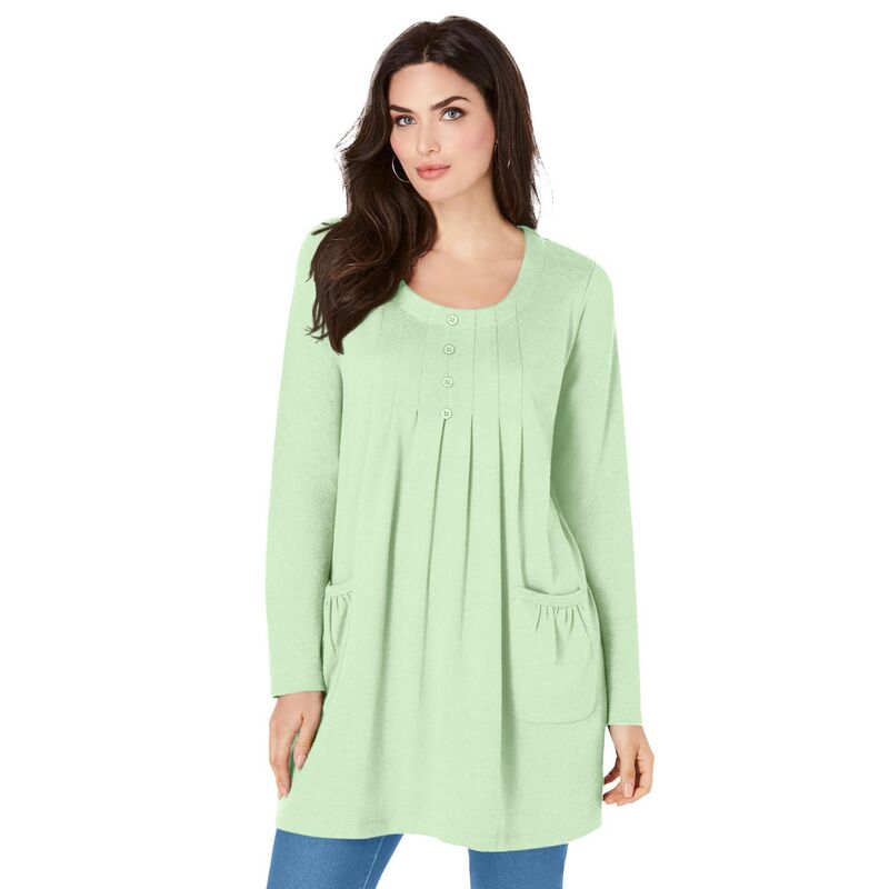 ロアマンズ レディース トップス Tシャツ プラスサイズ ニット Roaman's Women's Plusize Two Pocket Long Sleeve Soft Knit Swing Tunic Green Mint グリーン