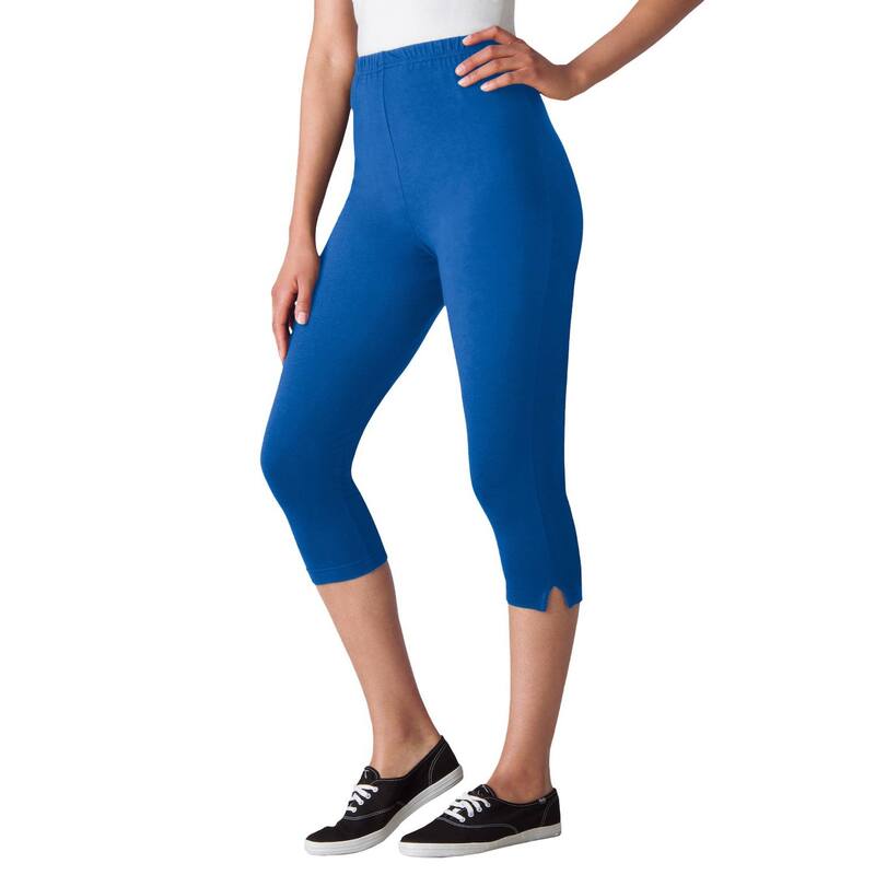 ウーマン ウィズイン レディース ボトムス カジュアルパンツ プラスサイズ コットン キャップ レギンス ニット Woman Within Plusize Stretch-Cotton Knit Pull-On Capri Leggings Bright Cobalt コバルト