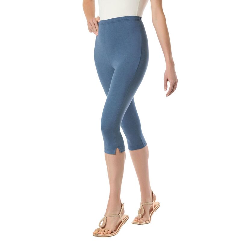 ウーマン ウィズイン レディース ボトムス カジュアルパンツ プラスサイズ コットン キャップ レギンス ニット Woman Within Plusize Stretch-Cotton Knit Pull-On Capri Leggings Heather Navy ヘザー