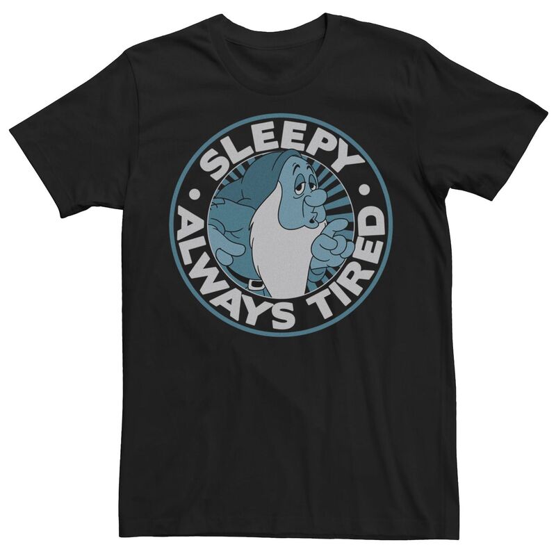 ウォルトディズニー メンズ トップス ティーシャツ Disney\u0027snowhite Sleepy Men\u0027s Always Tired Circle Tee Black 黒いこと トップス-Tシャツ・カットソー