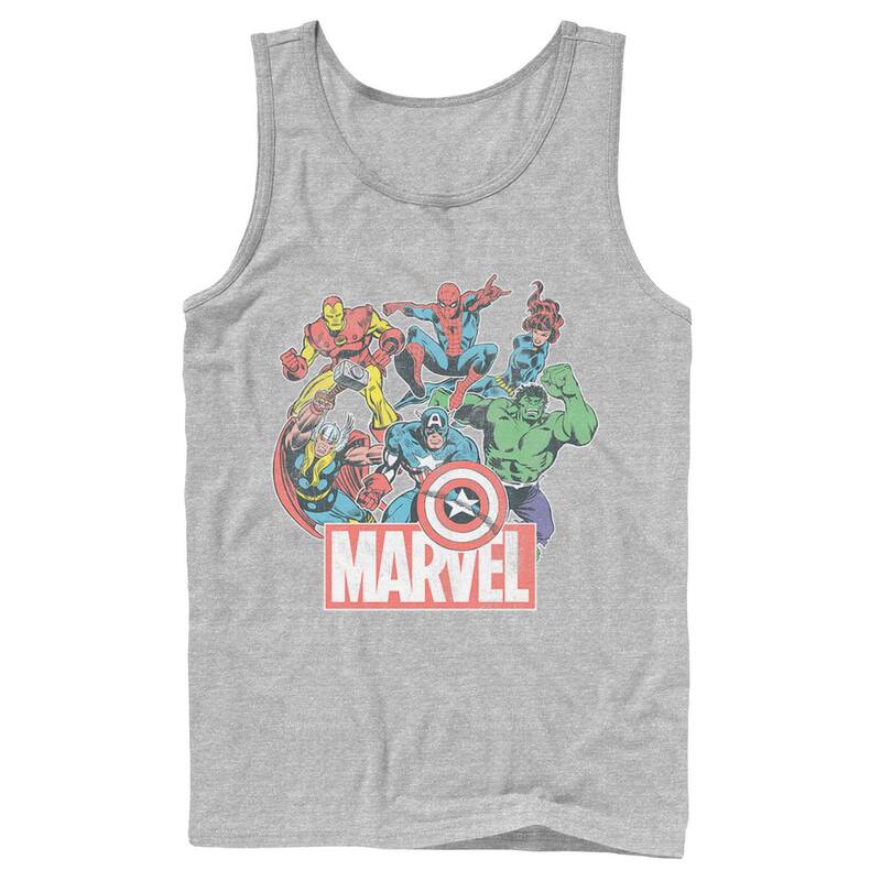 アニメキャラクター メンズ トップス Tシャツ ヴィンテージ Licensed Character Men's Marvel Avengers Team Retro Comic Vintage Tank Top Athletic Heather ヘザー